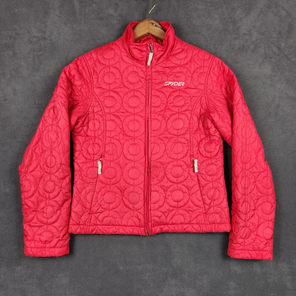 Spyder Quilted‎ Jacket Womens 8 Pink Circles Full Zip Logo Lightweight